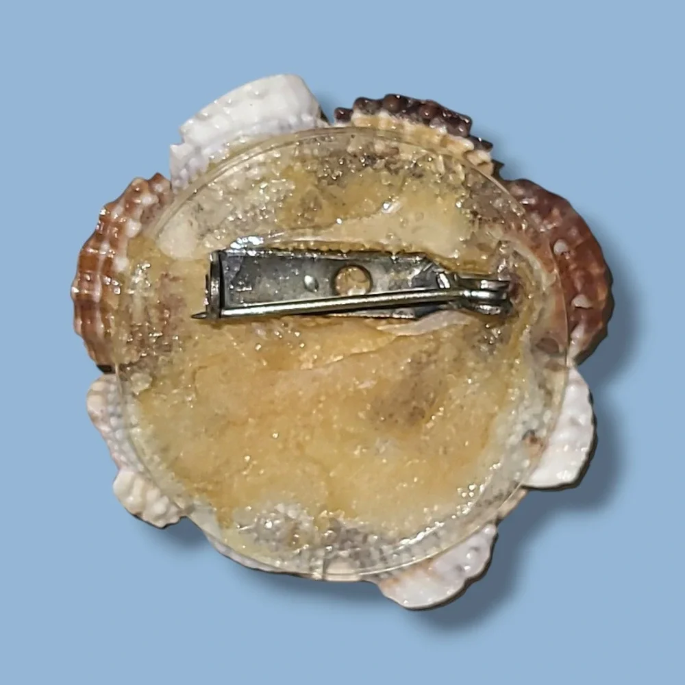 Vintage Folk Art Shell Flower Brooch Pin